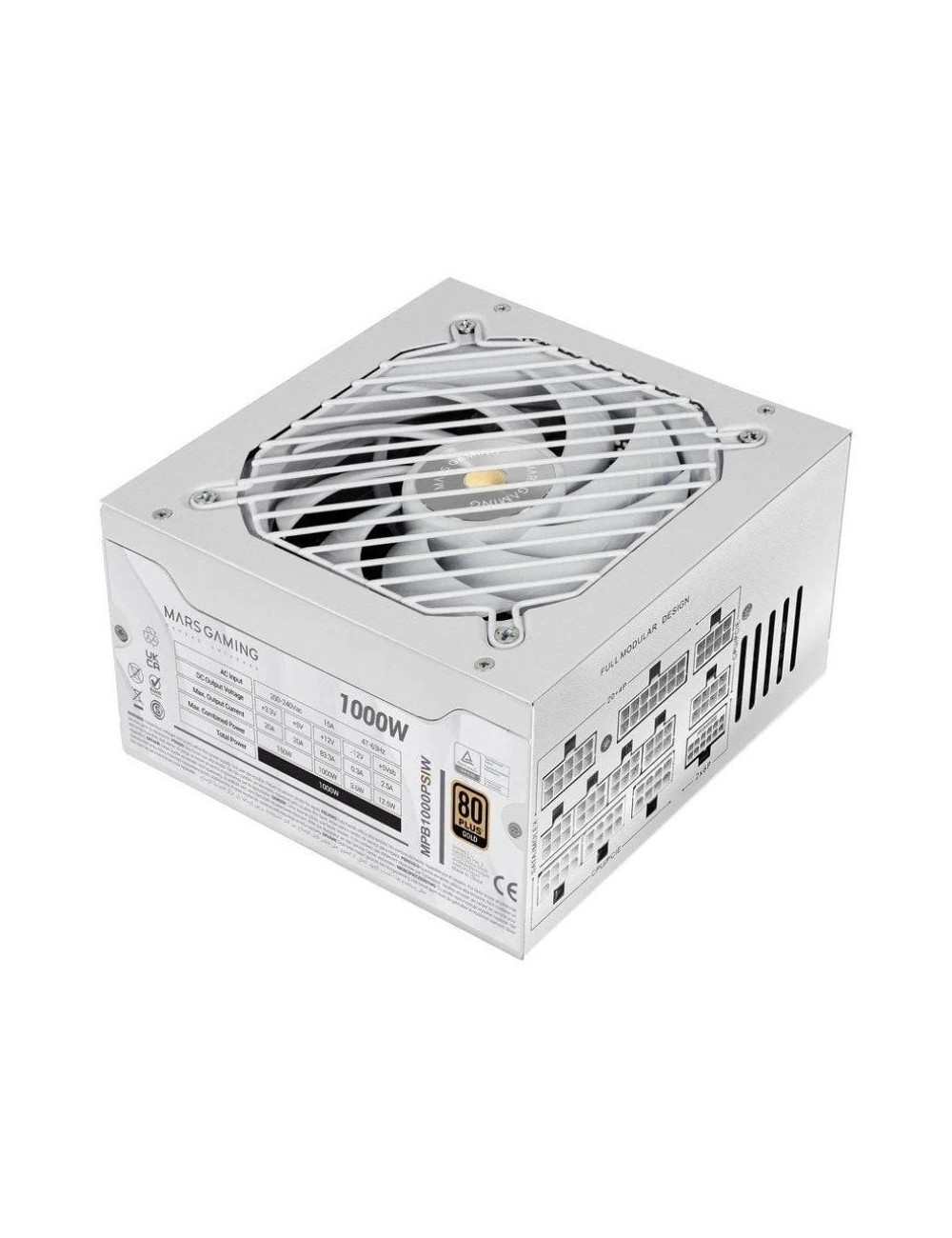 Fuente de Alimentación Mars Gaming MPB1000PSI/ 1000W/ Ventilador 14cm/ ATX 3.1/ PCIe 5.1/ 80 Plus Gold/ Blanca