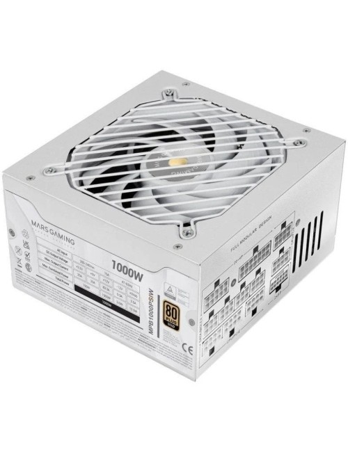 Fuente de Alimentación Mars Gaming MPB1000PSI/ 1000W/ Ventilador 14cm/ ATX 3.1/ PCIe 5.1/ 80 Plus Gold/ Blanca