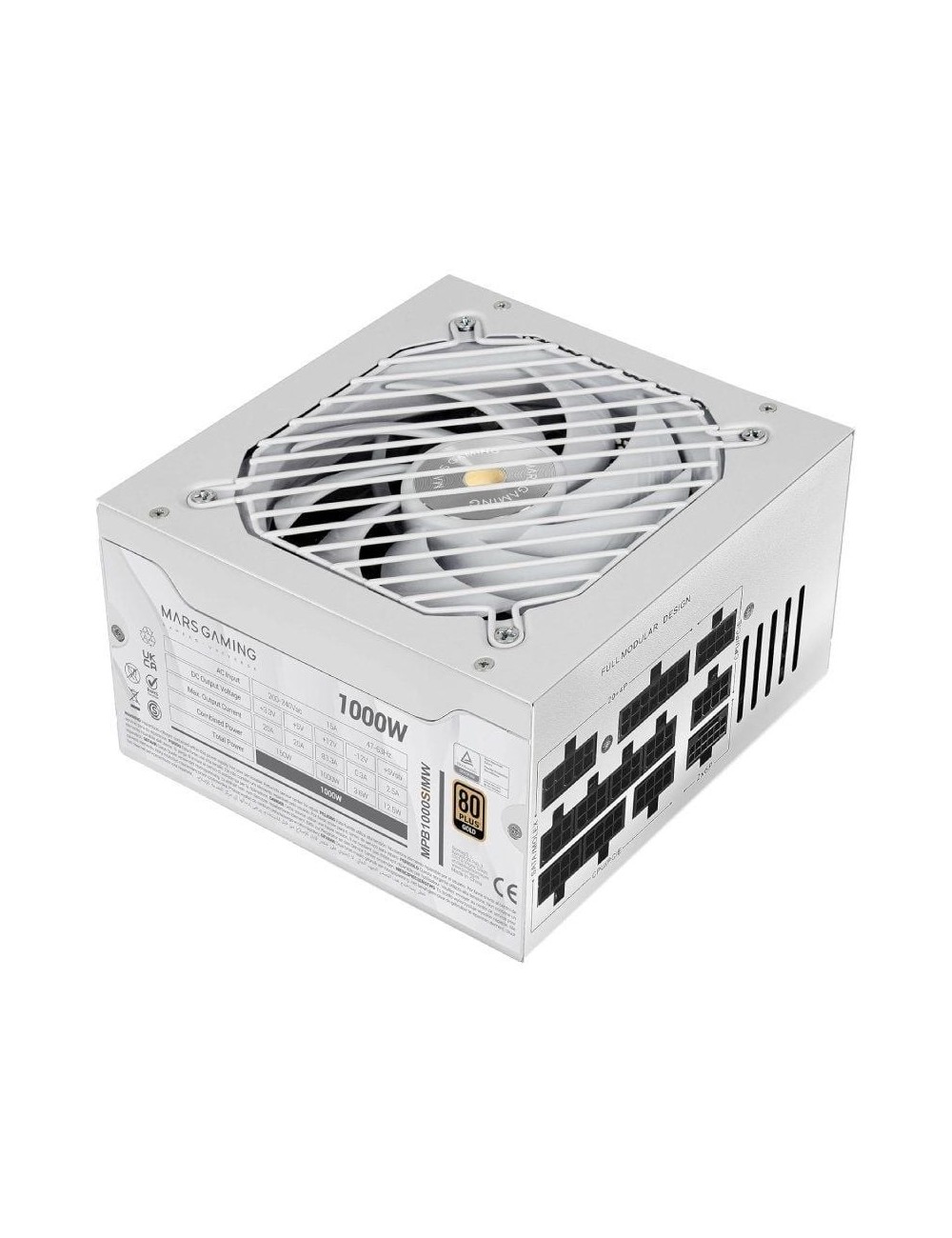 Fuente de Alimentación Mars Gaming MPB1000SIM/ 1000W/ Ventilador 14cm/ ATX 3.1/ PCIe 5.1/ 80 Plus Gold/ Blanca