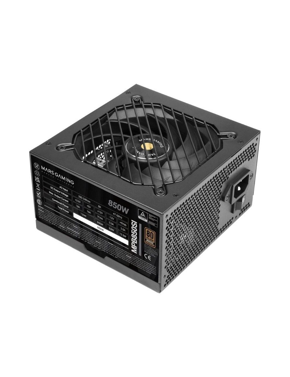 Fuente de Alimentación Mars Gaming MPB850SI/ 850W/ Ventilador 12cm/ 80 Plus Bronze