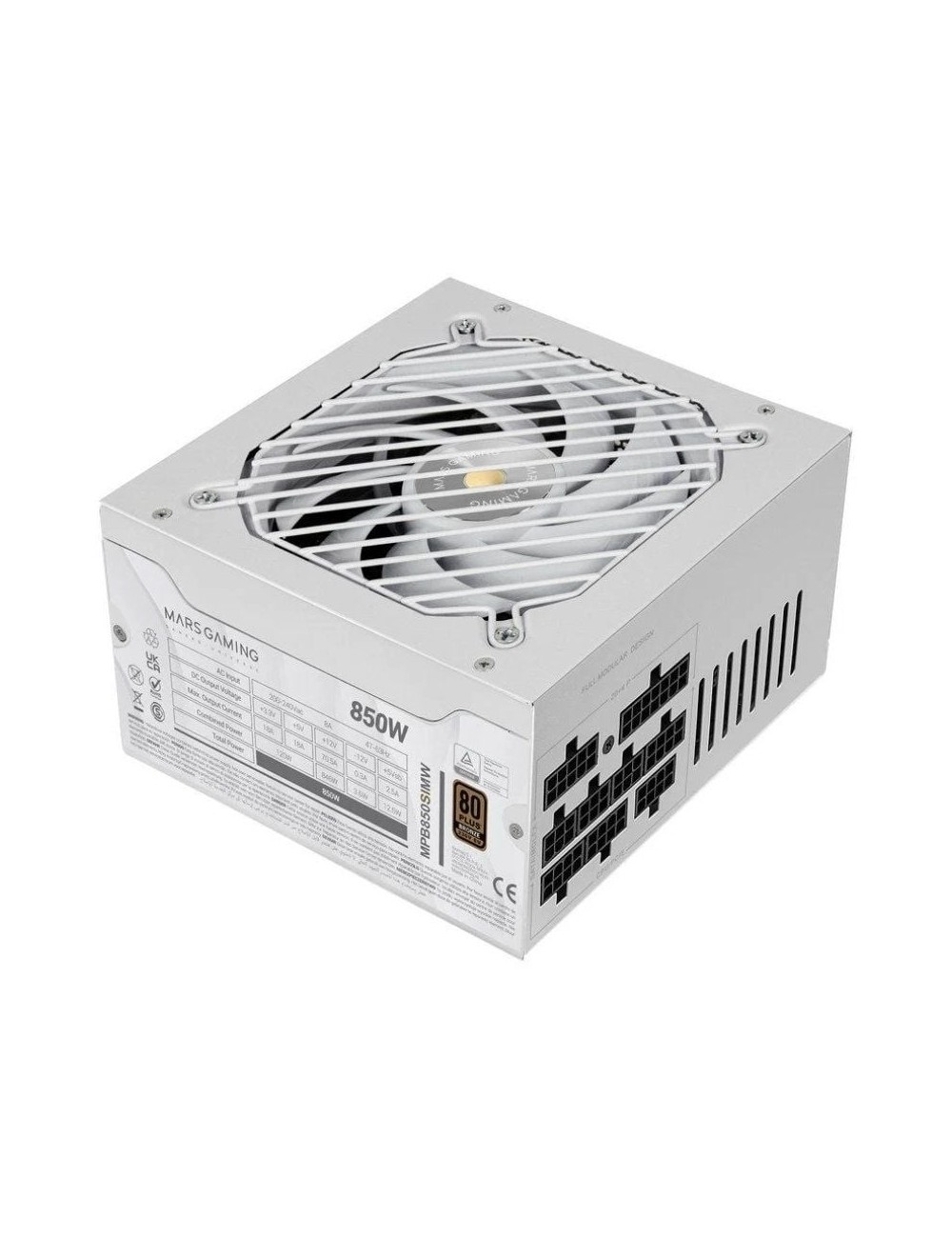 Fuente de Alimentación Mars Gaming MPB850SIM/ 850W/ Ventilador 14cm/ 80 Plus Bronze/ Blanca
