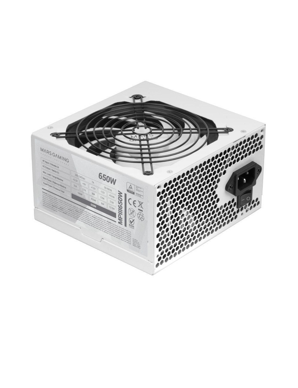 Fuente de Alimentación Mars Gaming MPIII650W/ 650W/ Ventilador 12cm/ Blanca