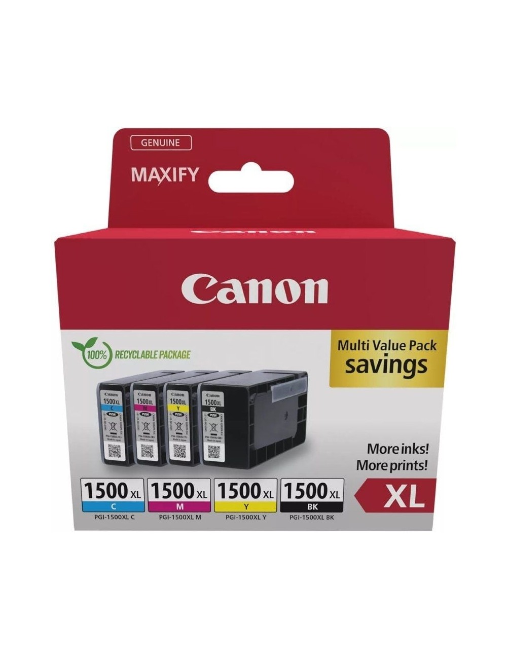 Cartucho de Tinta Original Canon PGI-1500XL Multipack Alta Capacidad/ Cian/ Magenta/ Amarillo/ Negro