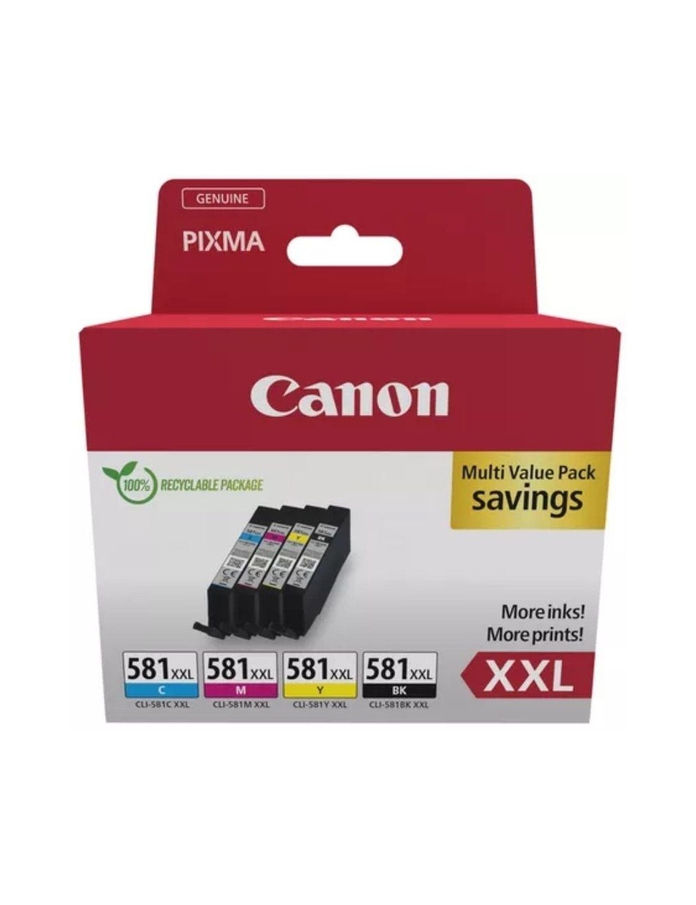 Cartucho de Tinta Original Canon CLI-581XXL Multipack Alta Capacidad/ Cian/ Magenta/ Amarillo/ Negro