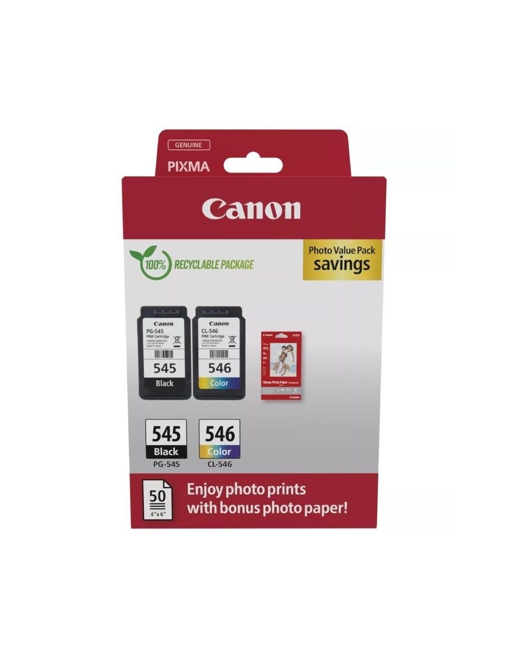 Cartucho de Tinta Original Canon PG-545 + CL-546 Multipack/ Negro/ Tricolor + Papel Fotográfico