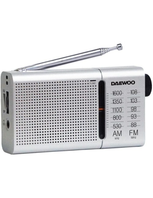 Radio Portátil Daewoo DW1037/ a Pilas/ Plateada
