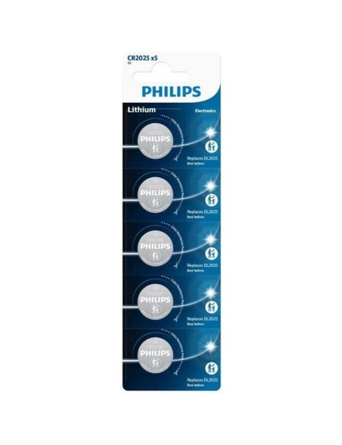 Pack de 5 Pilas de Botón Philips CR2025P5/01B Lithium/ 3V