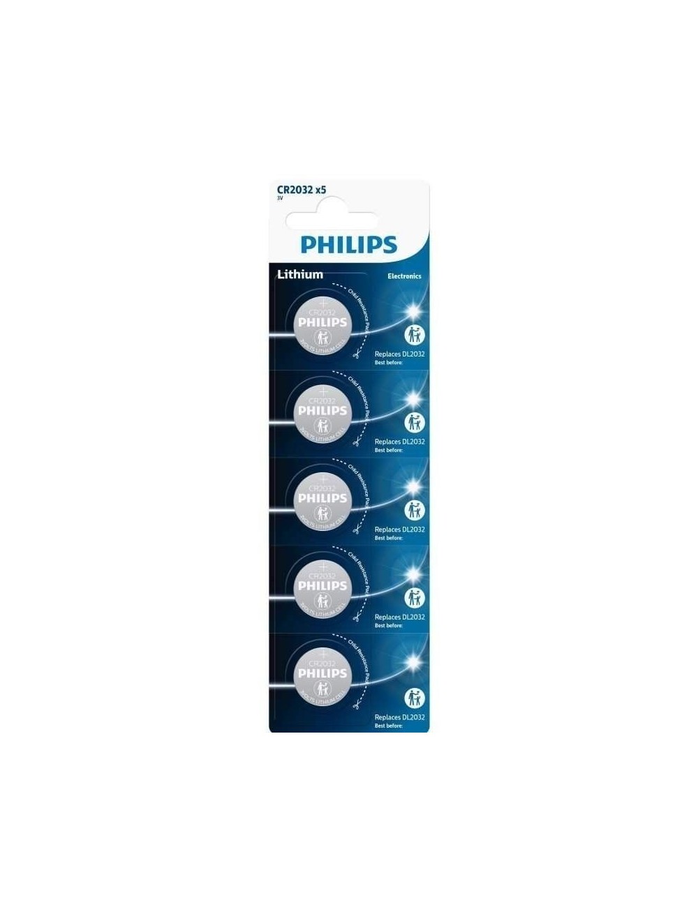 Pack de 5 Pilas de Botón Philips CR2032P5/01B Lithium/ 3V