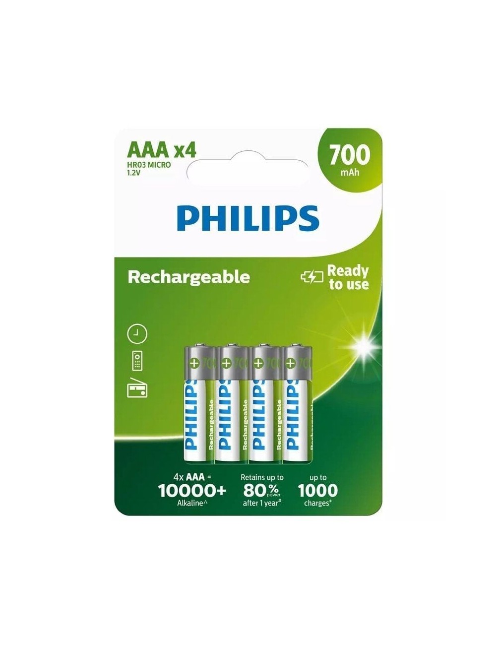 Pack de 4 Pilas AAA Philips R03B4A70/10/ 1.2V/ Recargables