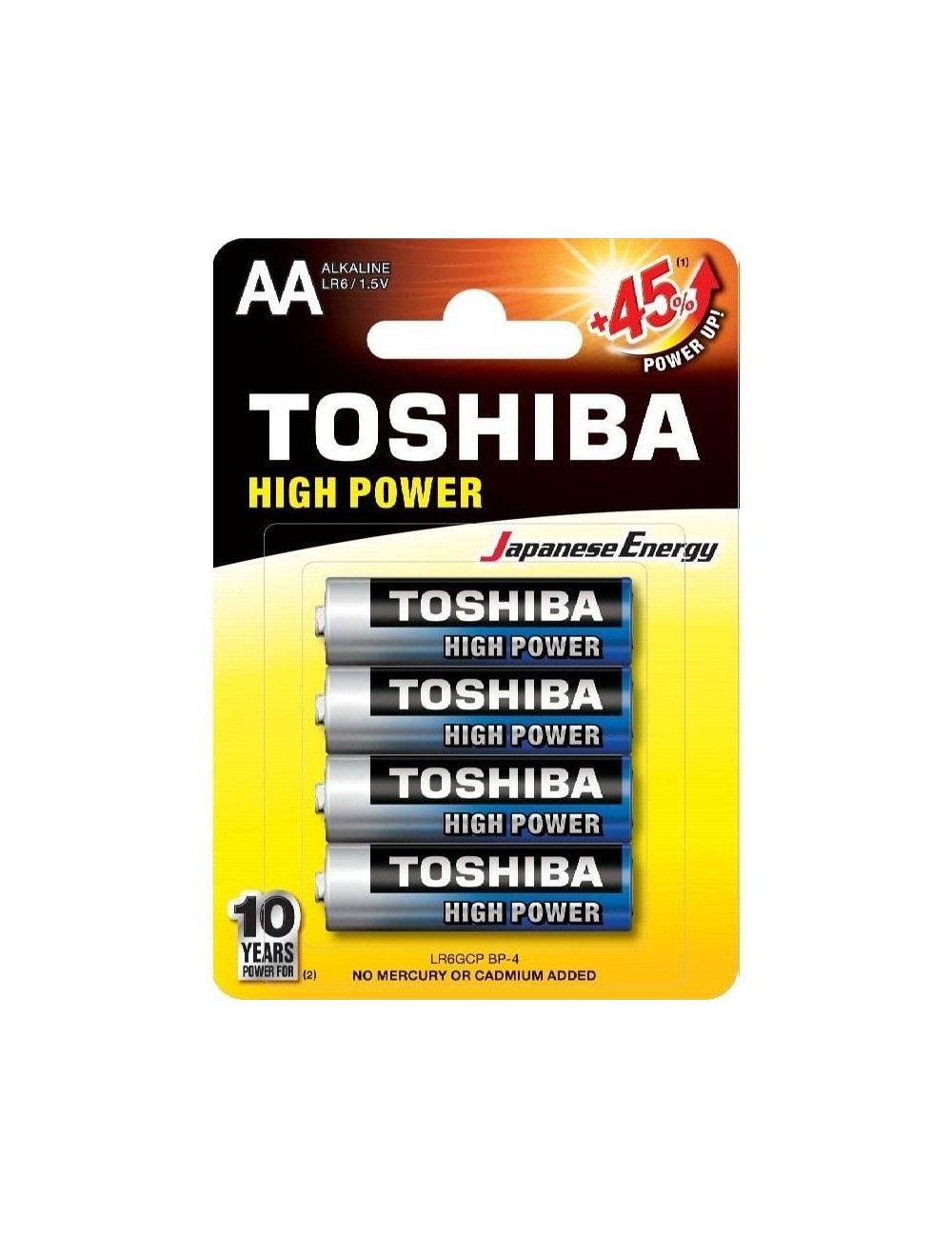 Pack de 4 Pilas AA Toshiba High Power LR6/ 1.5V/ Alcalinas
