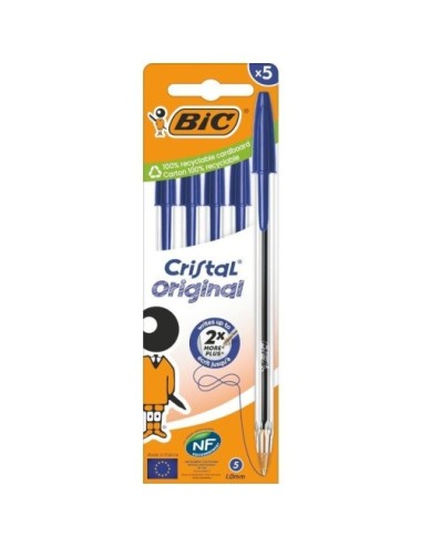 Bolígrafo de Tinta de Aceite Bic Cristal Original 516344/ 5 unidades/ Azul