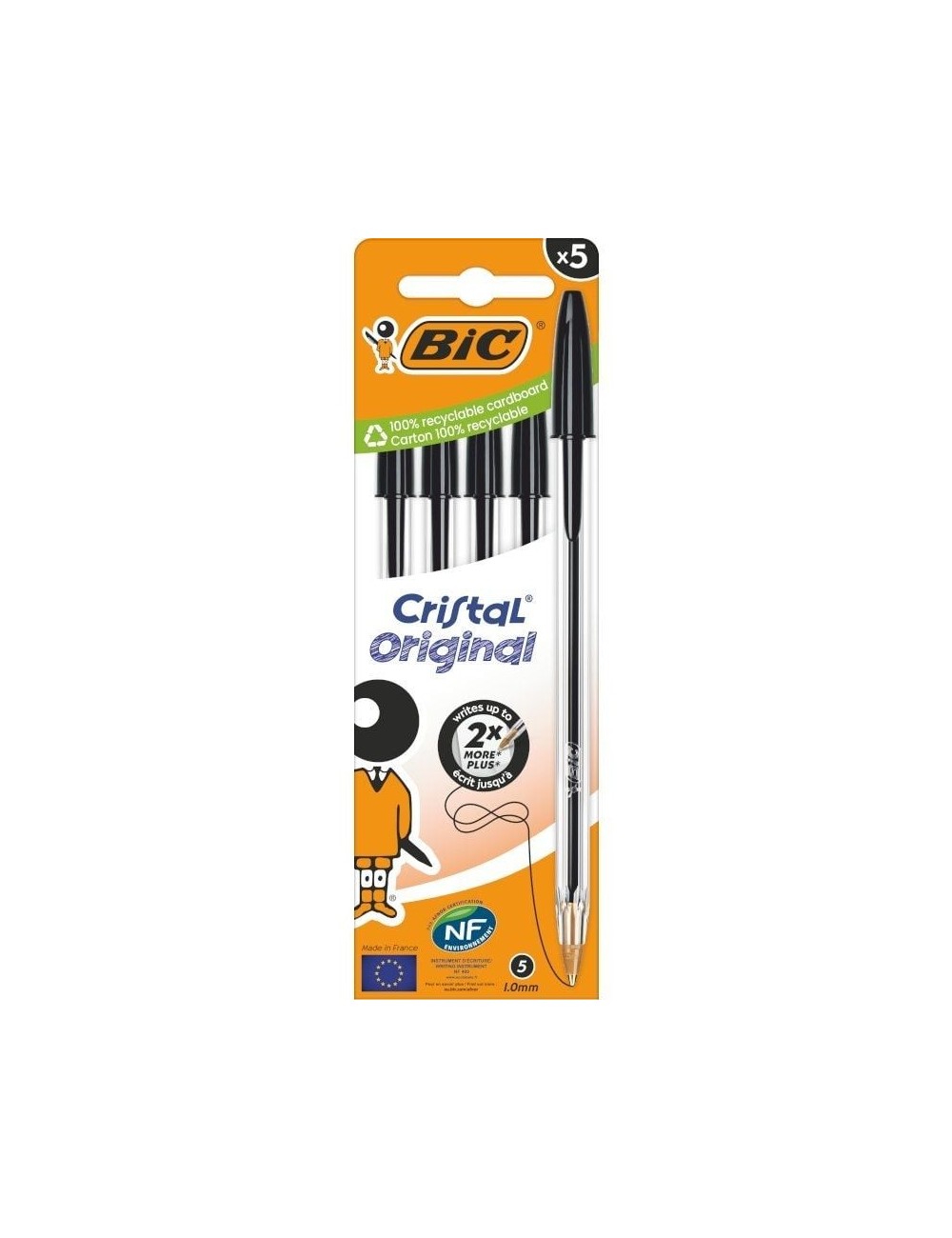Caja de Bolígrafos de Tinta de Aceite Bic Cristal Original 516345/ 5 unidades/ Negros