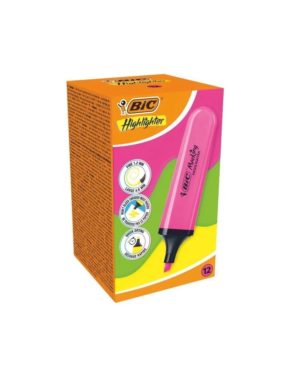 Caja de Marcadores Fluorescentes Bic Highlighter Flat Neón/ 12 unidades/ Rosas