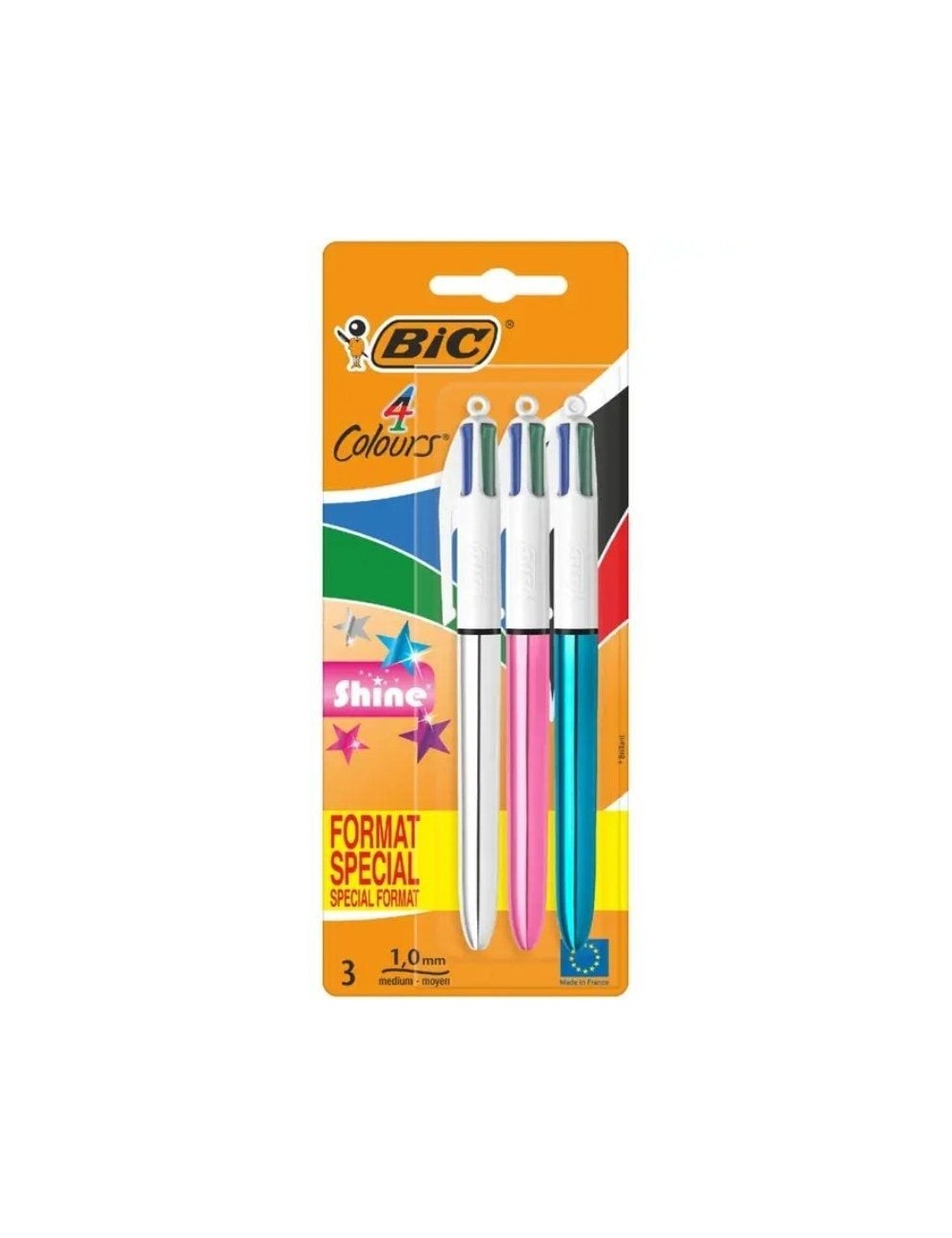 Bolígrafos de Tinta de Aceite Retráctil Bic 4 Colors Shine 9122751/ 3 unidades/ 4 Colores de Tinta/ Cuerpo Color Brillante