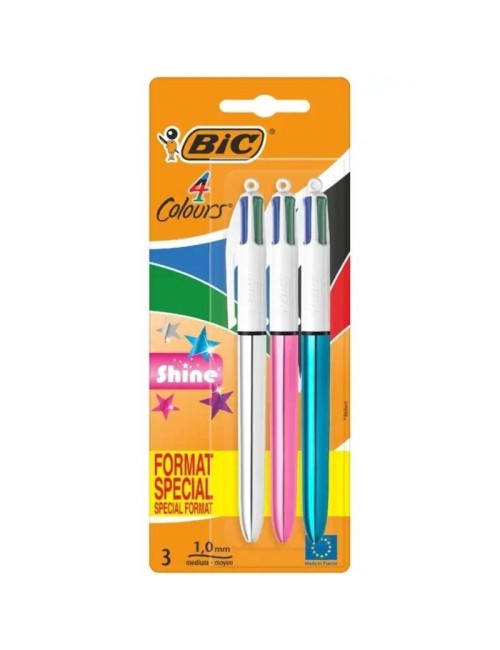 Bolígrafos de Tinta de Aceite Retráctil Bic 4 Colors Shine 9122751/ 3 unidades/ 4 Colores de Tinta/ Cuerpo Color Brillante