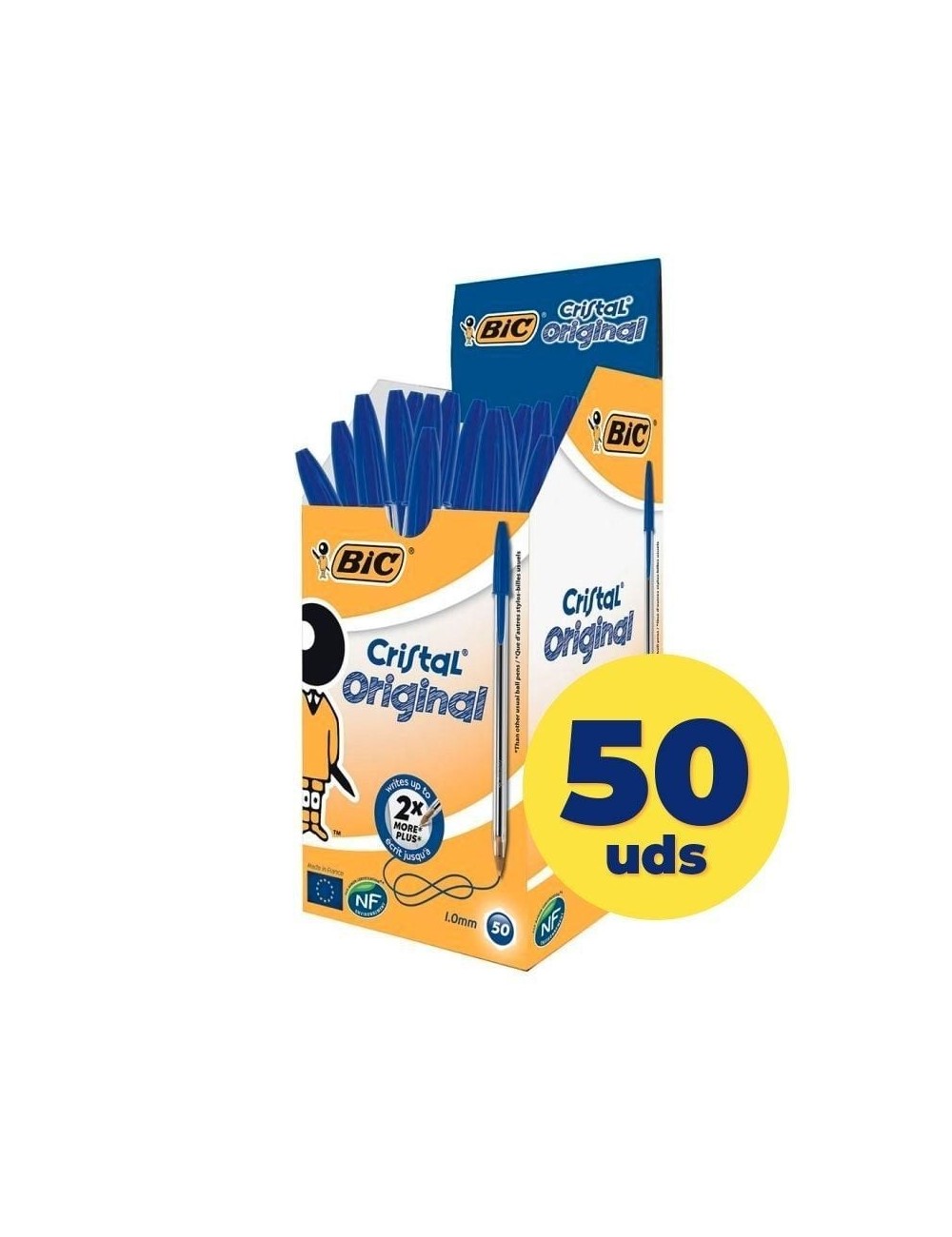 Caja de Bolígrafos de Tinta de Aceite Bic Cristal Original 8373609/ 50 unidades/ Azules