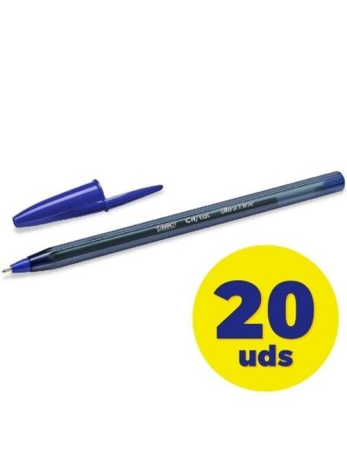 Caja de Bolígrafos de Tinta de Aceite Bic Cristal Exact Ultrafine 992605/ 20 unidades/ Azules