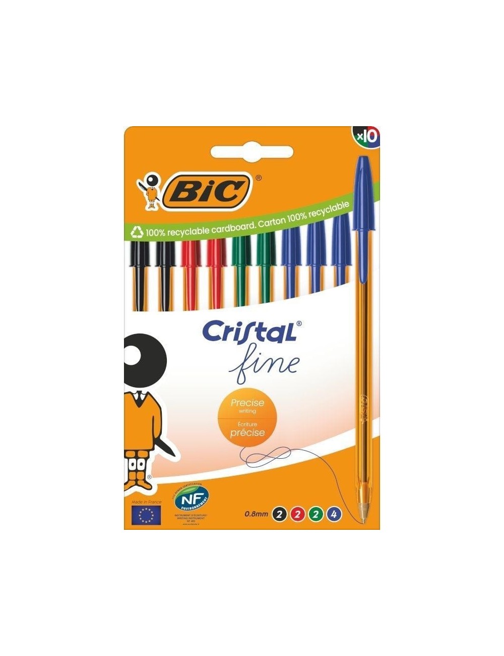 Bolígrafos de Tinta de Aceite Bic Cristal Fine 516356/ 10 unidades/ Colores Surtidos