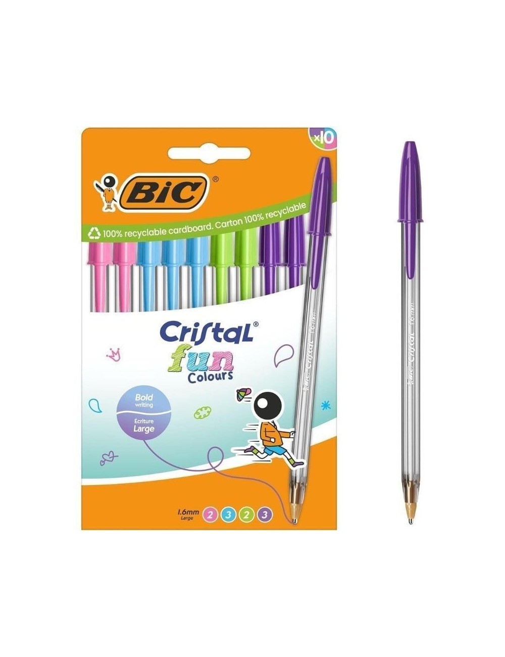 Bolígrafos de Tinta de Aceite Bic Cristal Fun 524176/ 10 unidades/ Colores Surtidos