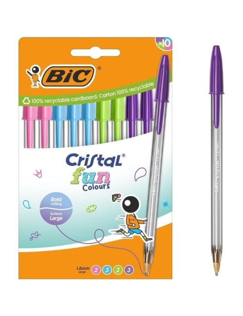 Bolígrafos de Tinta de Aceite Bic Cristal Fun 524176/ 10 unidades/ Colores Surtidos