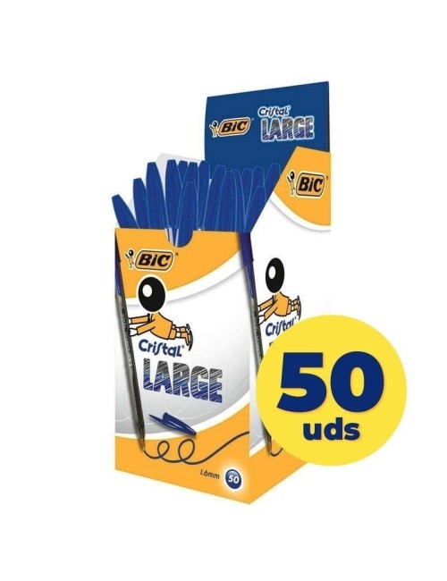 Caja de Bolígrafos de Tinta de Aceite Bic Cristal Large 880656/ 50 unidades/ Azules