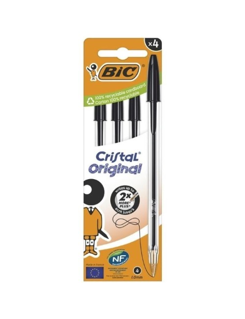 Bolígrafos de Tinta de Aceite Bic Cristal Original 516335/ 4 unidades/ Negros