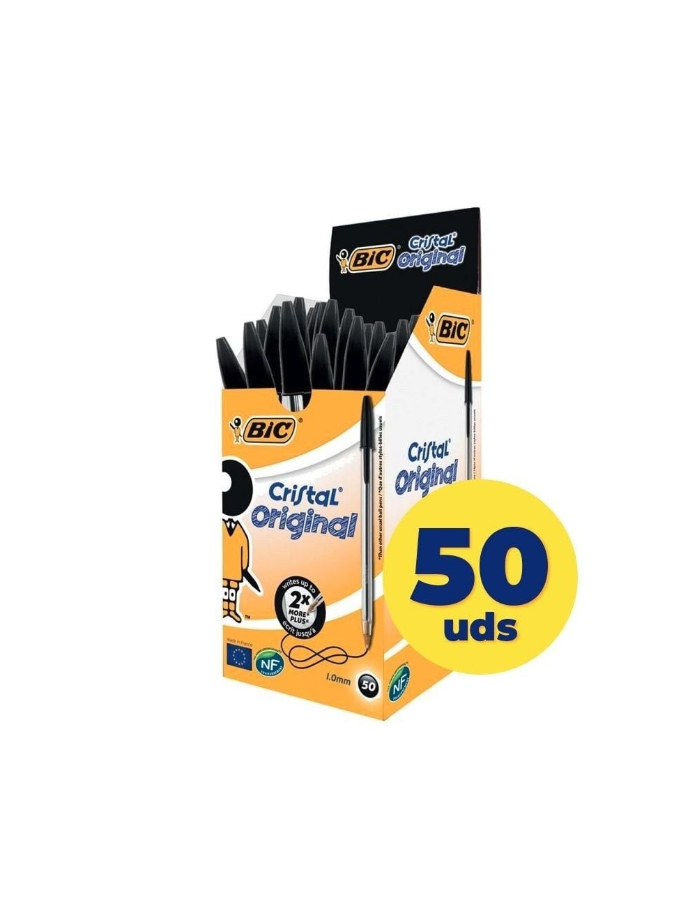 Caja de Bolígrafos de Tinta de Aceite Bic Cristal Original 8373639/ 50 unidades/ Negros