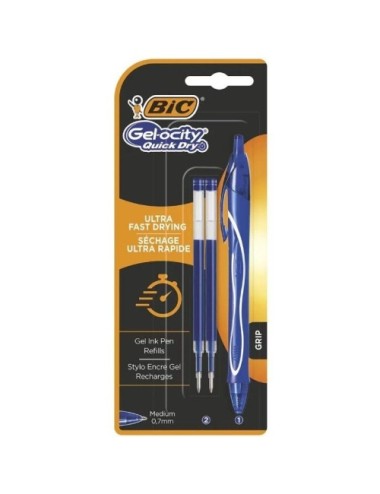 Bolígrafos de Tinta de Gel Retráctil Bic Gelocity Quick Dry 951757/ 1 unidades/ 2 recambios/ Azul
