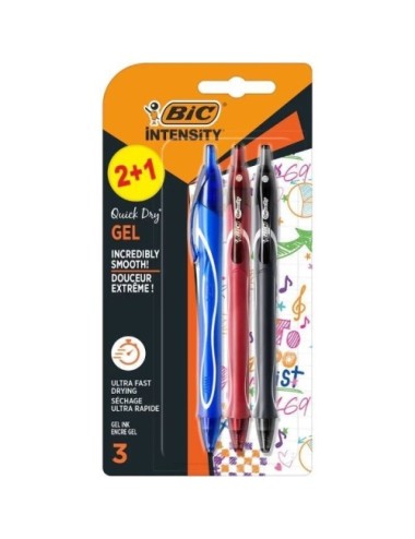 Bolígrafo de Tinta de Gel Retráctil Bic Gelocity Quick Dry 972035/ 3 unidades/ Surtidos