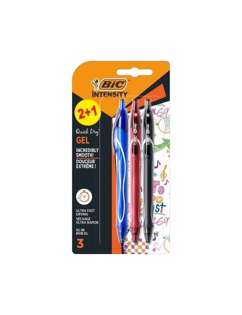 Bolígrafo de Tinta de Gel Retráctil Bic Gelocity Quick Dry 972035/ 3 unidades/ Surtidos
