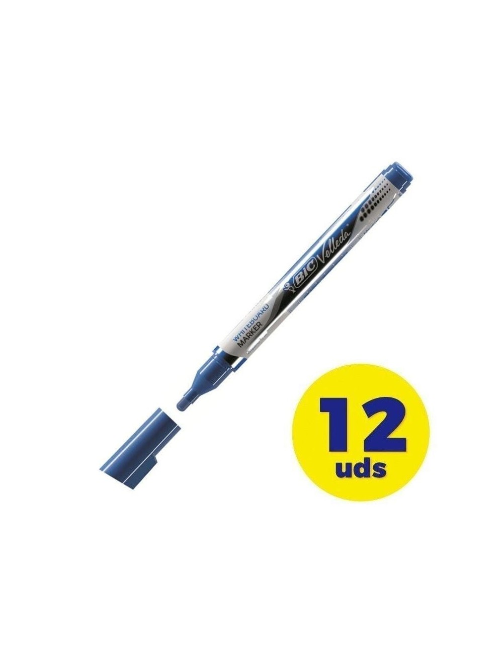 Caja de Rotuladores de Punta Redonda para Pizarra Bic Velleda 902087/ 1.5mm/ 12 unidades/ Azules