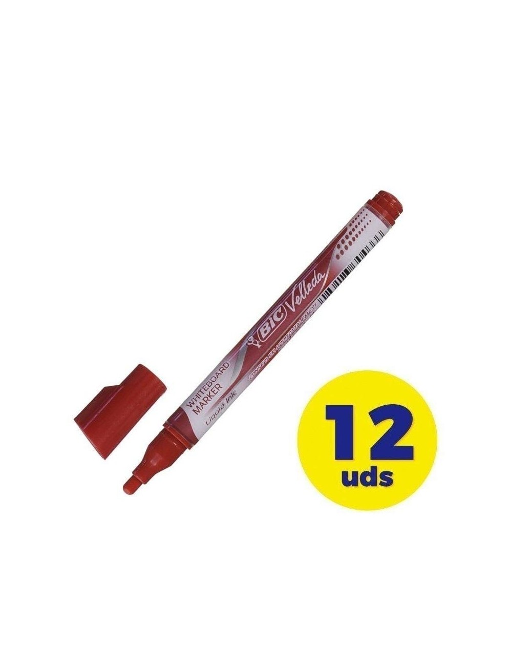Caja de Rotuladores de Punta Redonda para Pizarra Bic Velleda 902089/ 1.5mm/ 12 unidades/ Rojos