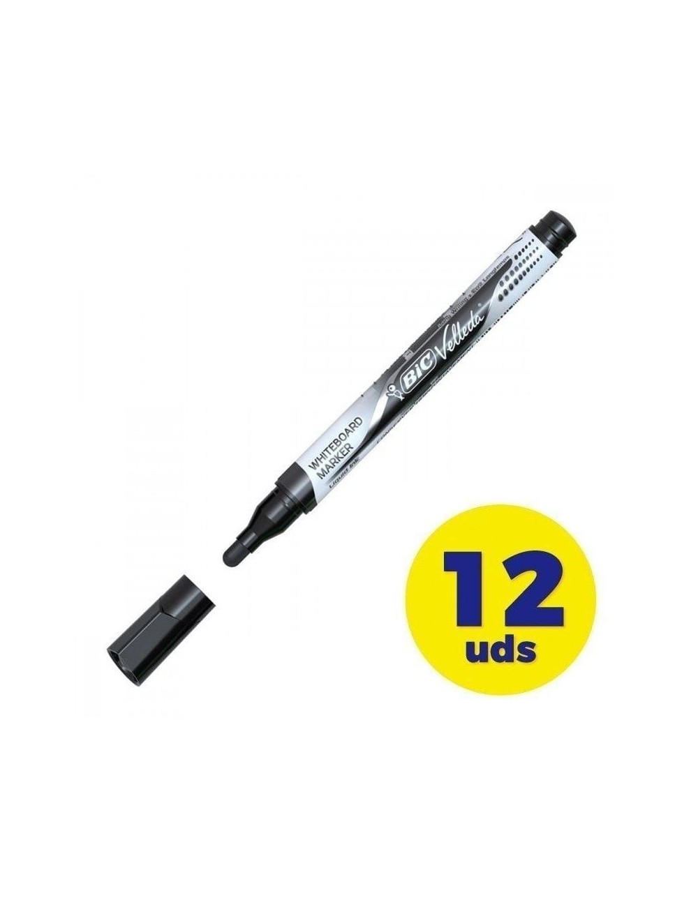 Caja de Rotuladores de Punta Redonda para Pizarra Bic Velleda 902088/ 1.5mm/ 12 unidades/ Negros