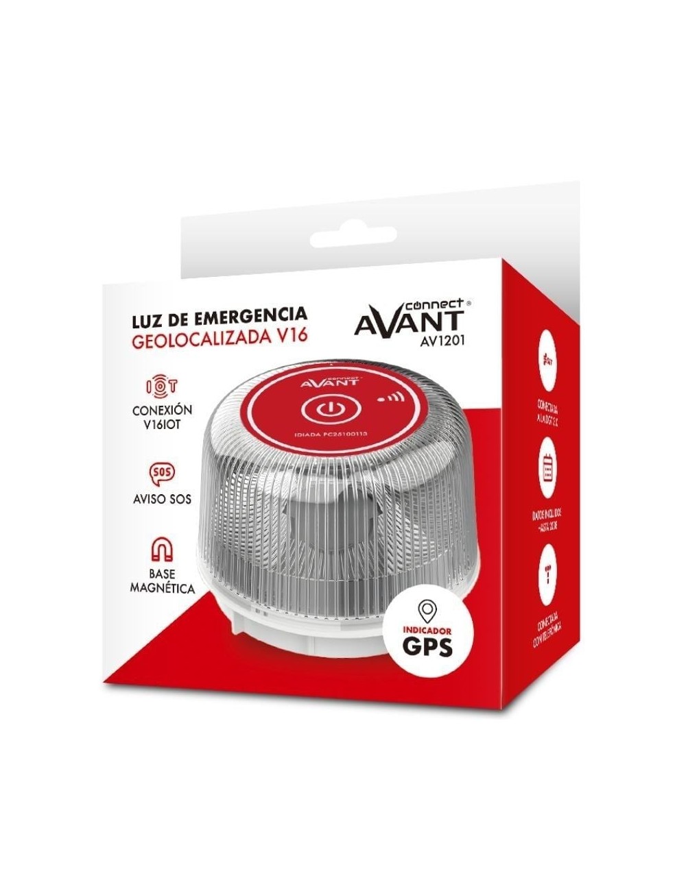 Luz baliza de emergencia para coche Avant V16 Connected AV1201/ Homologada/ Base Imantada/ Geolocalizable/ Funciona a Pilas