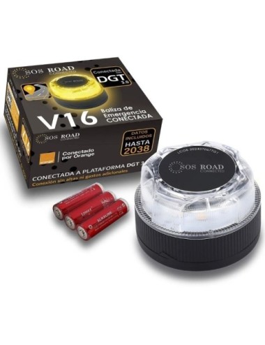 Luz baliza de emergencia para coche SOS Road Connected EL2024 V16/ Homologada/ Base Imantada/ Geolocalizable/ Funciona a Pilas