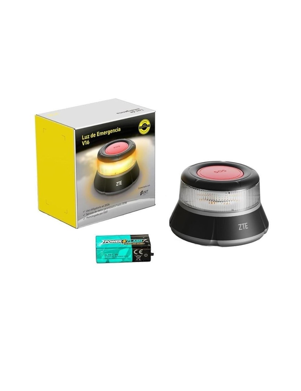 Luz baliza de emergencia para coche ZTE E1 V16/ Homologada/ Base Imantada/ Geolocalizable/ Funciona a Pilas