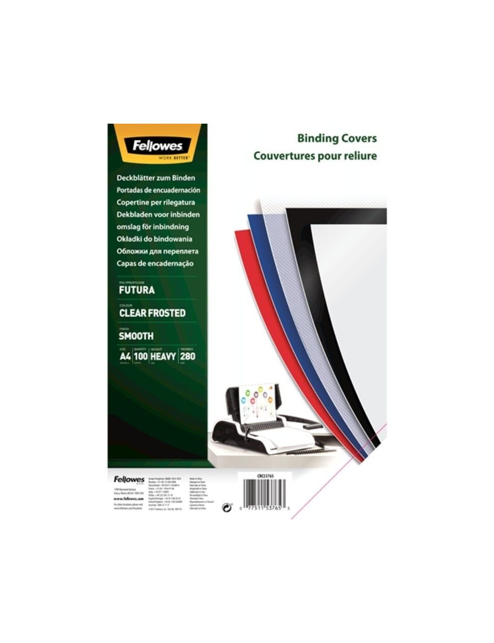 Portadas de Polipropileno Fellowes 5376503/ A4/ 300 Micras/ 100 unidades/ Transparente