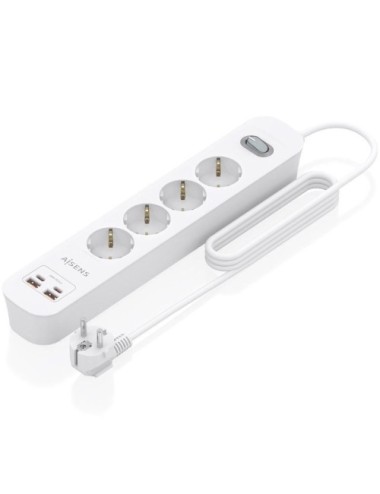 Regleta con Interruptor Aisens ASPS-2A2C12-W/ 4 Tomas de Corriente/ 2 USB - 2 USB Tipo-C/ Cable 1.4m/ Blanco