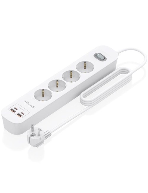 Regleta con Interruptor Aisens ASPS-2A2C12-W/ 4 Tomas de Corriente/ 2 USB - 2 USB Tipo-C/ Cable 1.4m/ Blanco