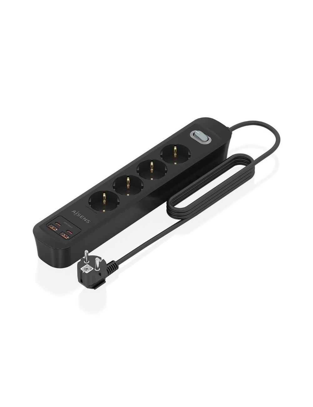 Regleta con Interruptor Aisens ASPS-2A2C13-BK/ 4 Tomas de Corriente/ 2 USB - 2 USB Tipo-C/ Cable 1.4m/ Negro