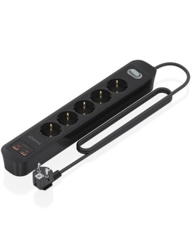Regleta con Interruptor Aisens ASPS-2A2C15-BK/ 5 Tomas de Corriente/ 2 USB - 2 USB Tipo-C/ Cable 1.4m/ Negro