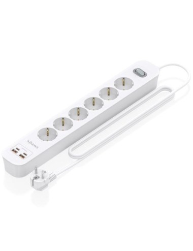Regleta con Interruptor Aisens ASPS-2A2C16-W/ 6 Tomas de Corriente/ 2 USB - 2 USB Tipo-C/ Cable 1.4m/ Blanco