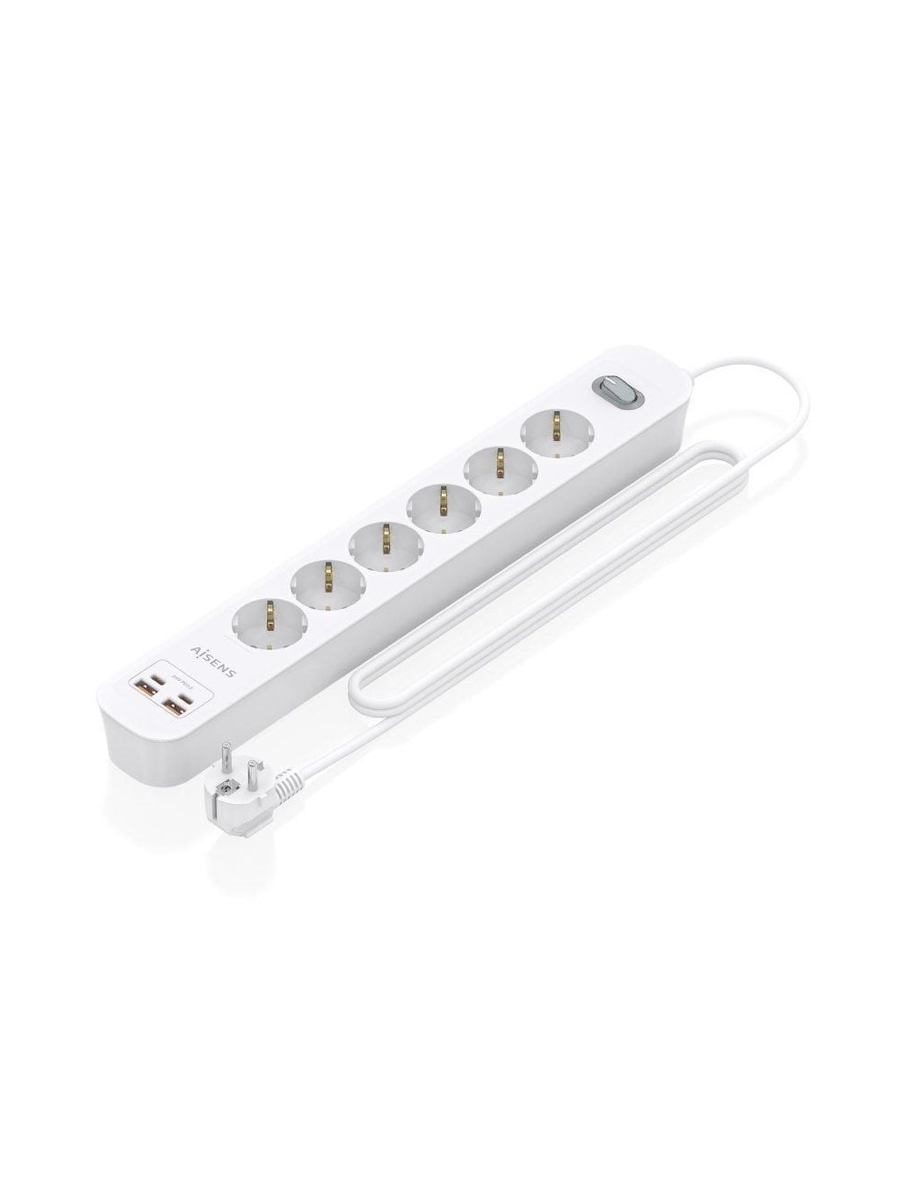 Regleta con Interruptor Aisens ASPS-2A2C16-W/ 6 Tomas de Corriente/ 2 USB - 2 USB Tipo-C/ Cable 1.4m/ Blanco