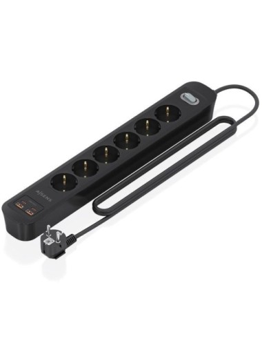 Regleta con Interruptor Aisens ASPS-2A2C17-BK/ 6 Tomas de Corriente/ 2 USB - 2 USB Tipo-C/ Cable 1.4m/ Negro