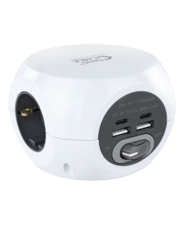 Regleta Nanocable 10.37.0001/ 3 Tomas de corriente/ 2 USB - 2 USB Tipo-C/ Cable 1.4m/ Blanca