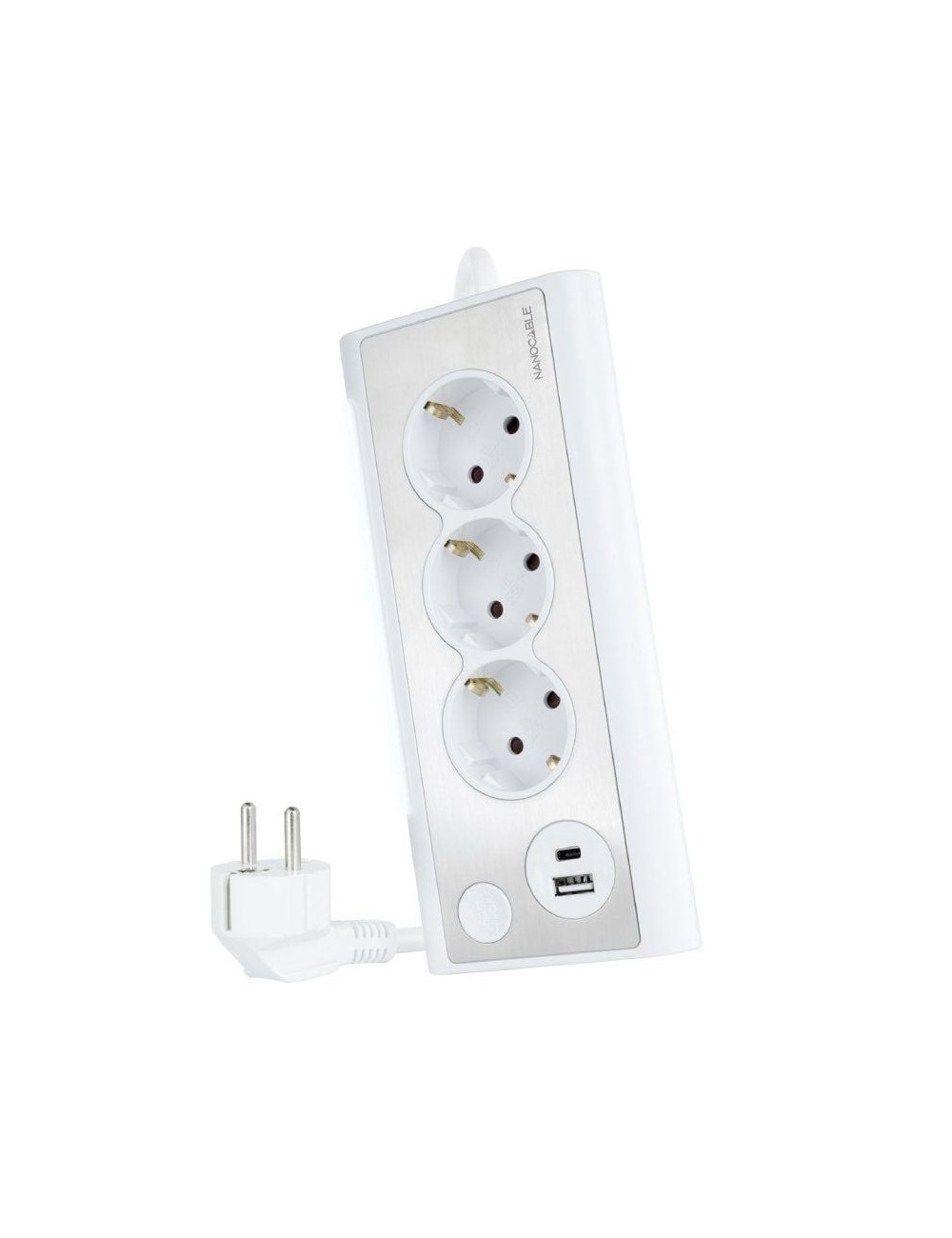 Regleta con Interruptor Nanocable 10.37.0013-W/ 3 Tomas de Corriente/ 1 USB/ 1 USB Tipo-C/ Cable 1.5m/ Blanca