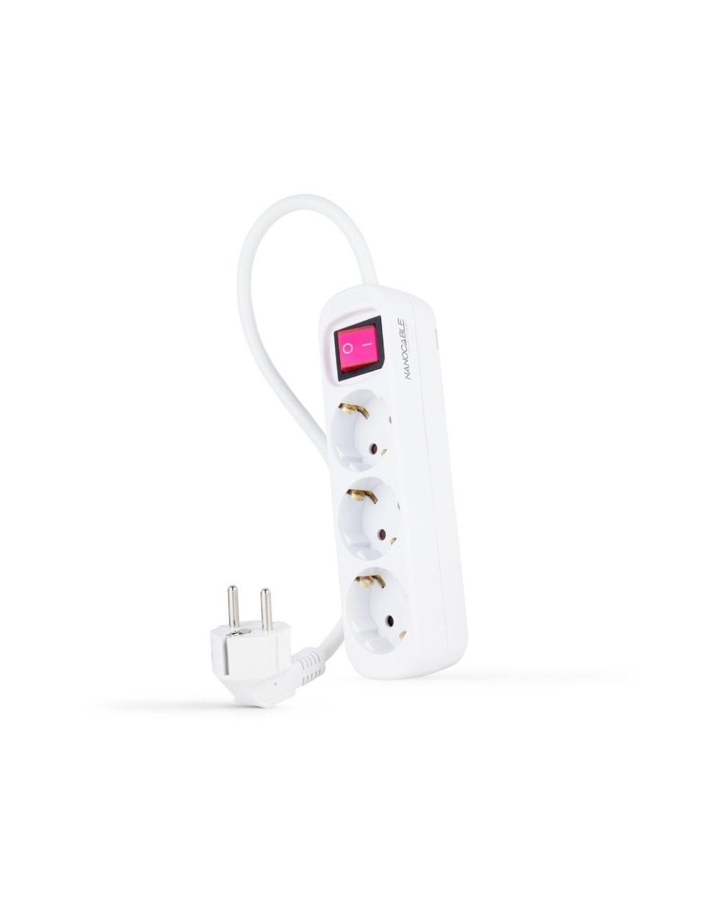 Regleta con Interruptor Nanocable 10.38.0003/ 3 Tomas de Corriente/ Cable 1.4m/ Blanca