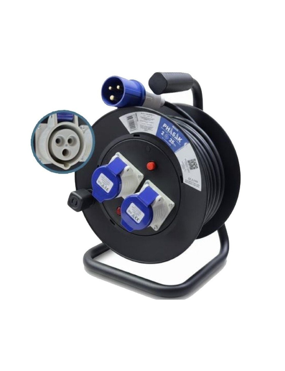 Regleta enrollable Phasak BN 3475/ 2 Enchufe industrial 2P+TT/ Cable 25m/ Negro y Azul