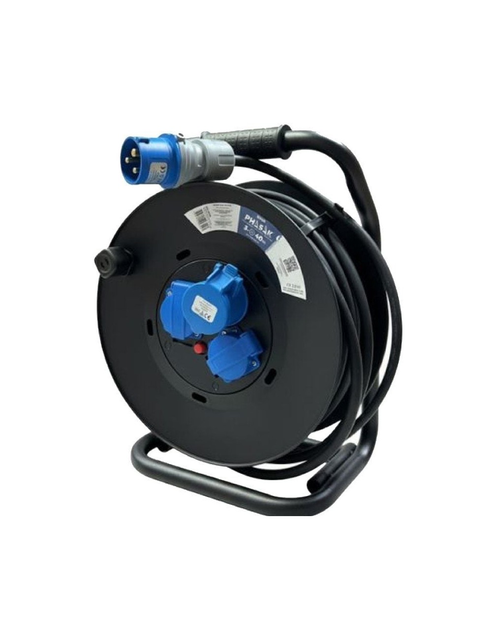 Regleta enrollable Phasak BN 3478/ 2 Tomas de corriente/ 1 Enchufe industrial 2P+TT/ Cable 40m/ Negro y Azul