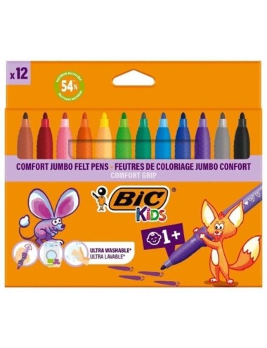 Rotuladores Punta Ancha Bic Kids Comfort Jumbo 517250/ 12 unidades/ Colores Surtidos